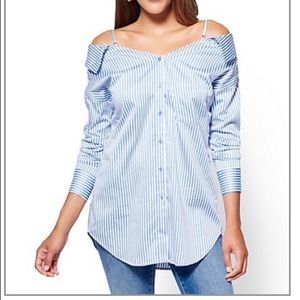 New York & Company off the shoulder poplin top